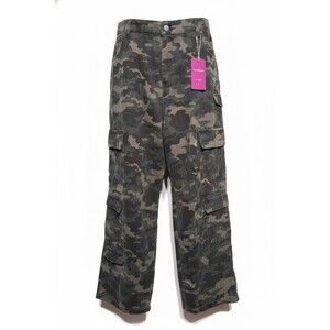 Loveimgs Cargo Pants Womens Size L Green Camouflage Wide-Leg Cropped 27